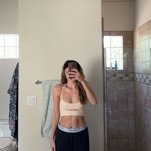 Oh Polly Double Layered Cut Out Crop Top - Cream